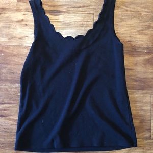 J. Crew Black Scalloped Tank